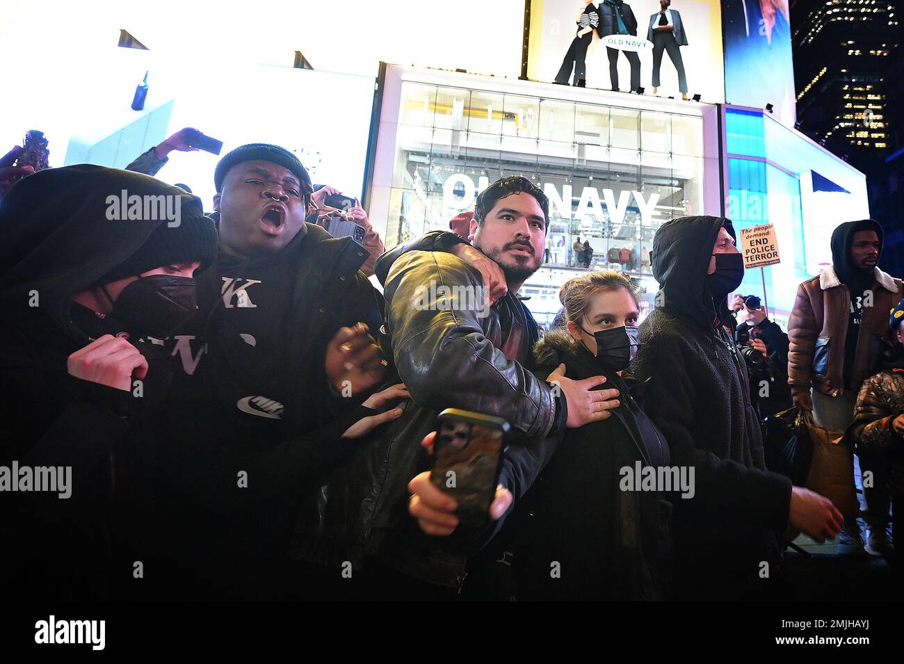 New York, USA. 27th Jan, 2023. Demonstrators react as tensions with ...