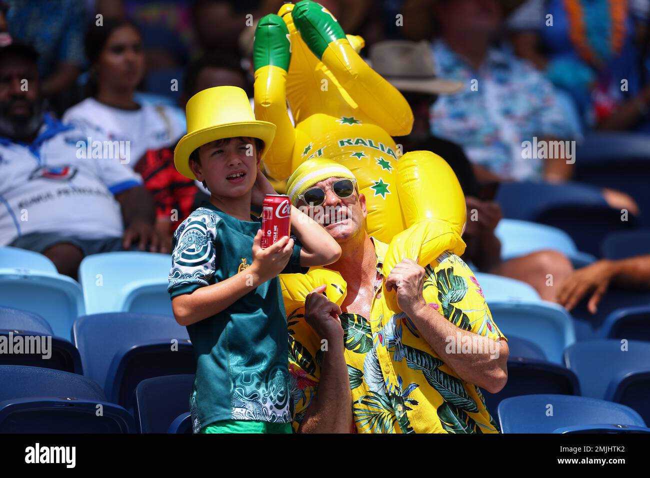 Sydney, Australia. 28th Jan 2023. 28th January 2023; Allianz Stadium, Sydney, NSW, Australia: HSBC Sydney Rugby Sevens Australia versus Canada ; Australia fans Credit: Action Plus Sports Images/Alamy Live News Stock Photo