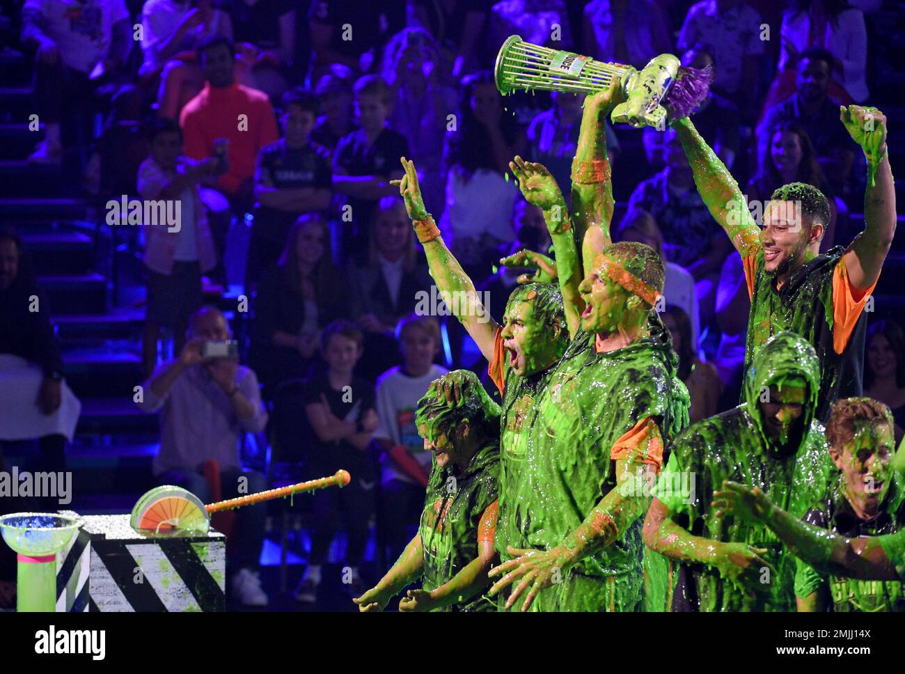 The Orange Crush team reacts after winning the super slime showdown at