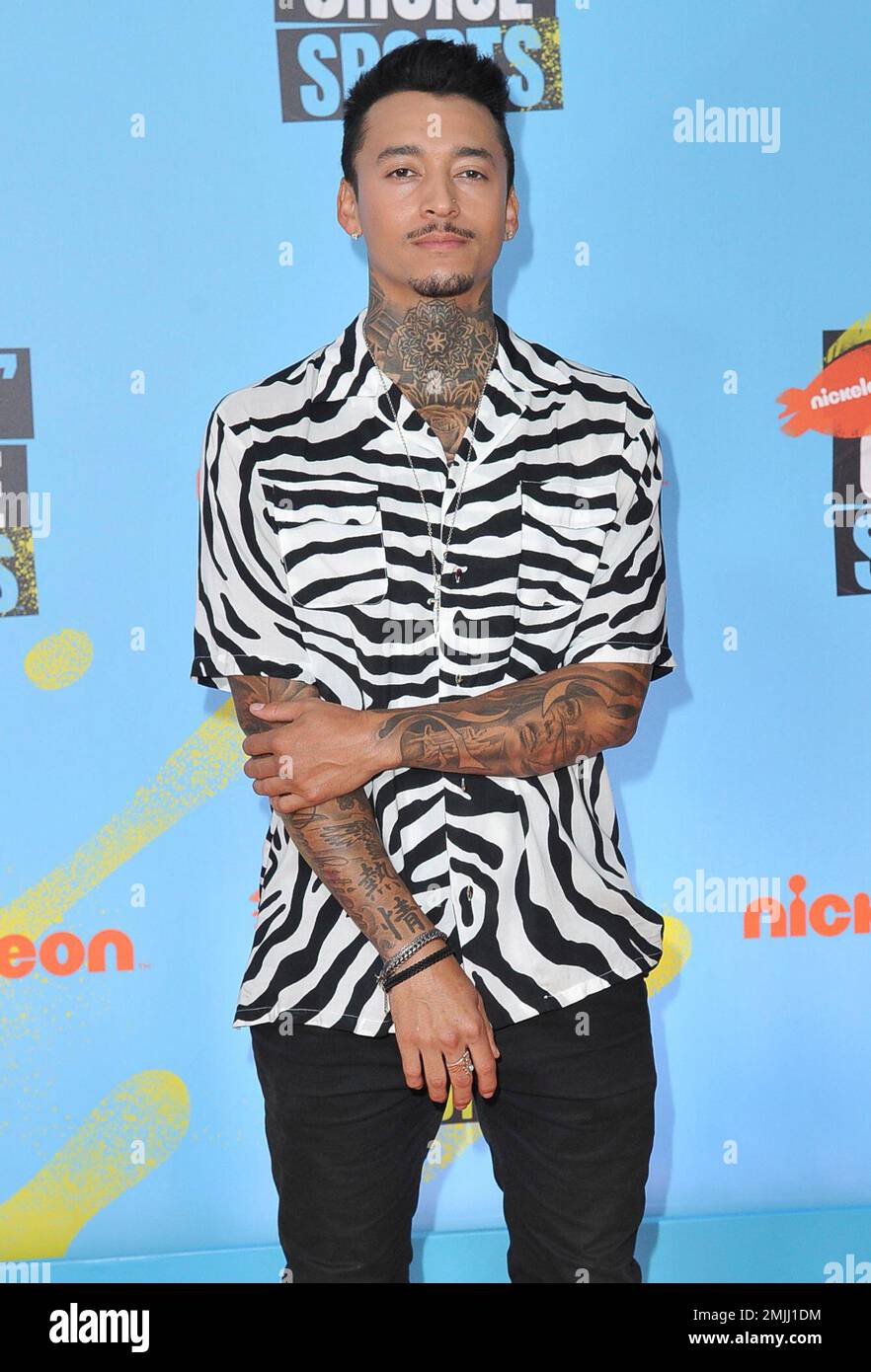 Professional skateboarder Nyjah Huston arrives at the Kids' Choice Sports Awards on Thursday