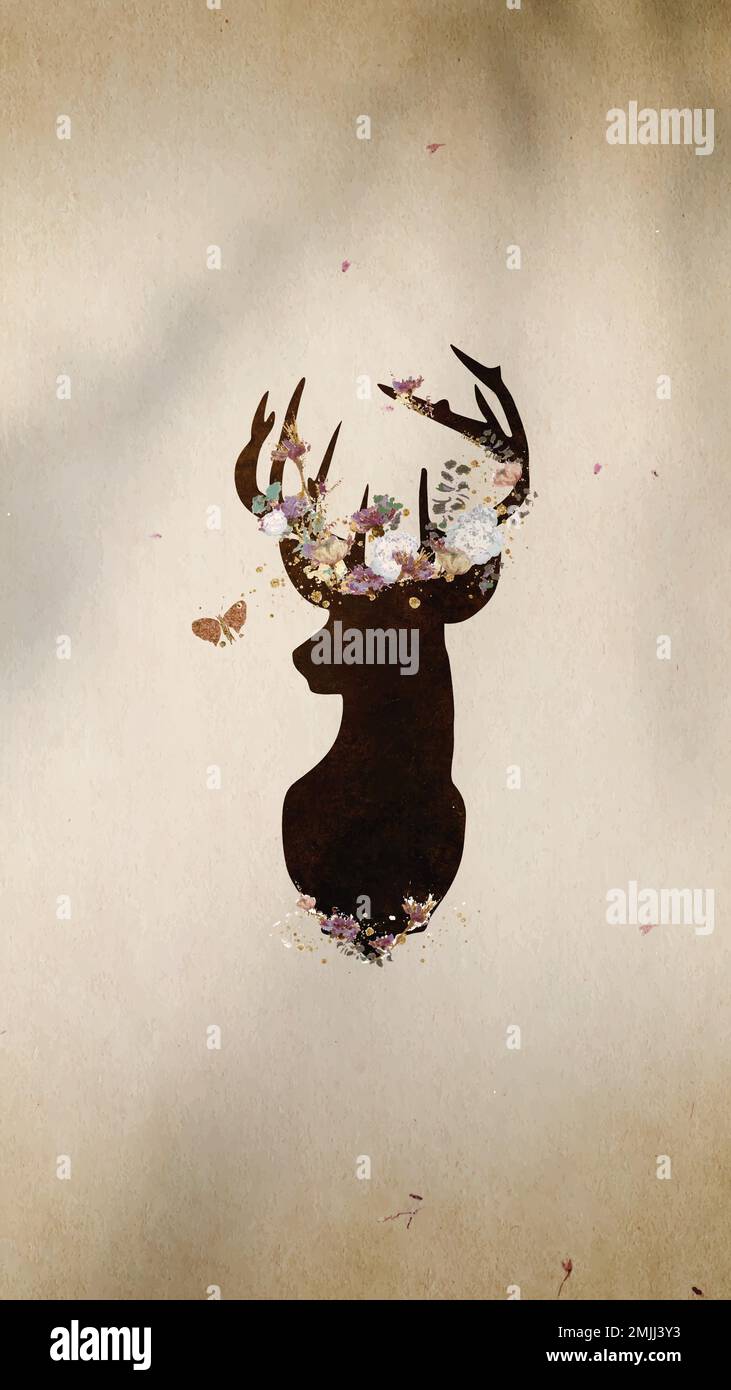 Deer head silhouette painting mobile phone wallpaper vector Stock