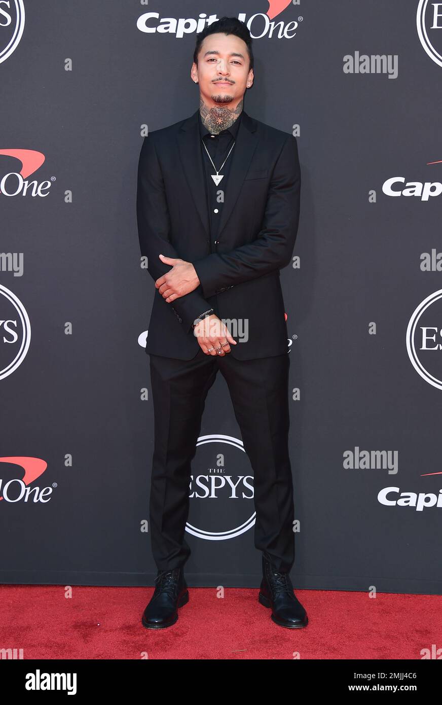 Professional skateboarder Nyjah Huston arrives at the ESPY Awards on Wednesday, July 10, 2019