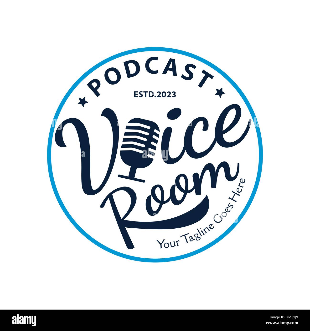 Podcast or Radio Logotype design using Microphone vector. stamp templates Stock Vector