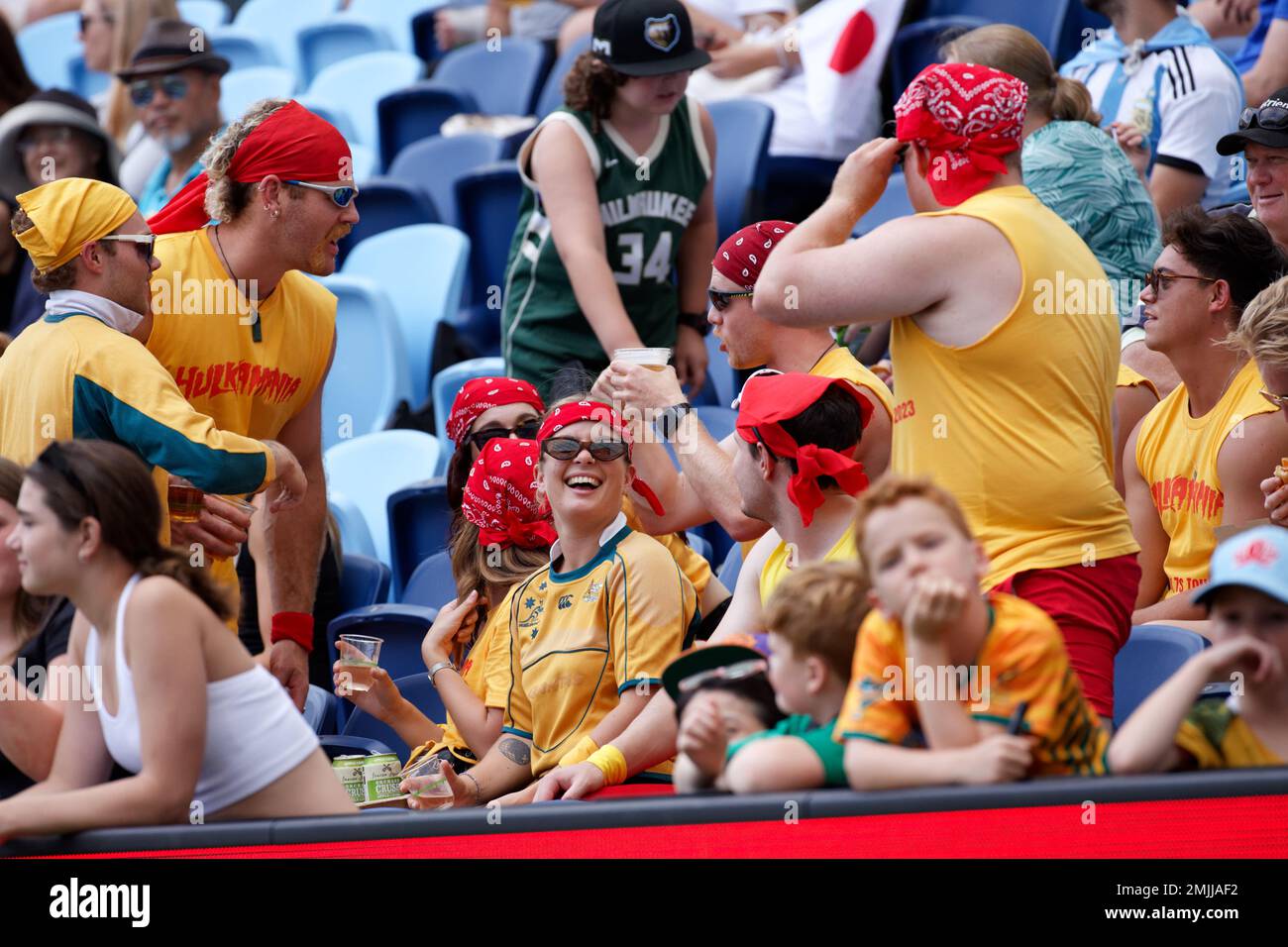 Fans supporting Australia during the 2023 Sydney Sevens match between