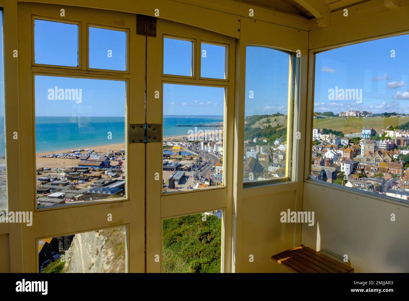 View of Hastings from East Hill lift, East Sussex, UK Stock Photo