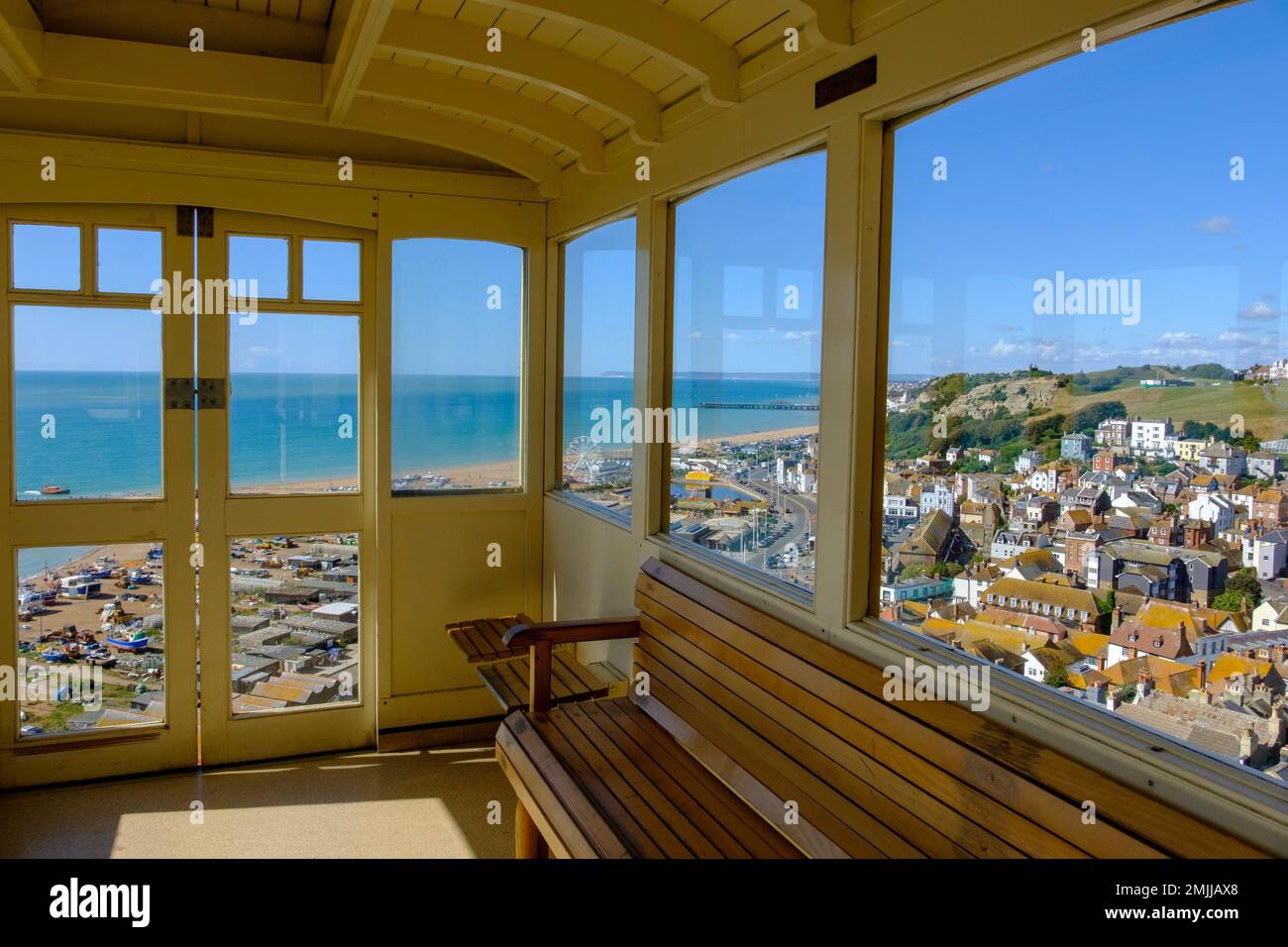 View of Hastings from East Hill lift, East Sussex, UK Stock Photo