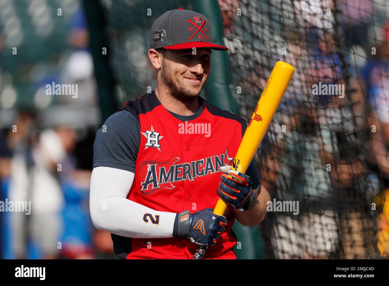 August 10, 2018: Houston Astros third baseman Alex Bregman (2) waits to bat  during a Major League Baseball game between the Houston Astros and the  Seattle Mariners on 1970s night at Minute