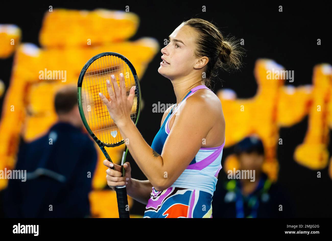 Aryna Sabalenka Of Belarus In Action Against Magda Linette Of Poland ...