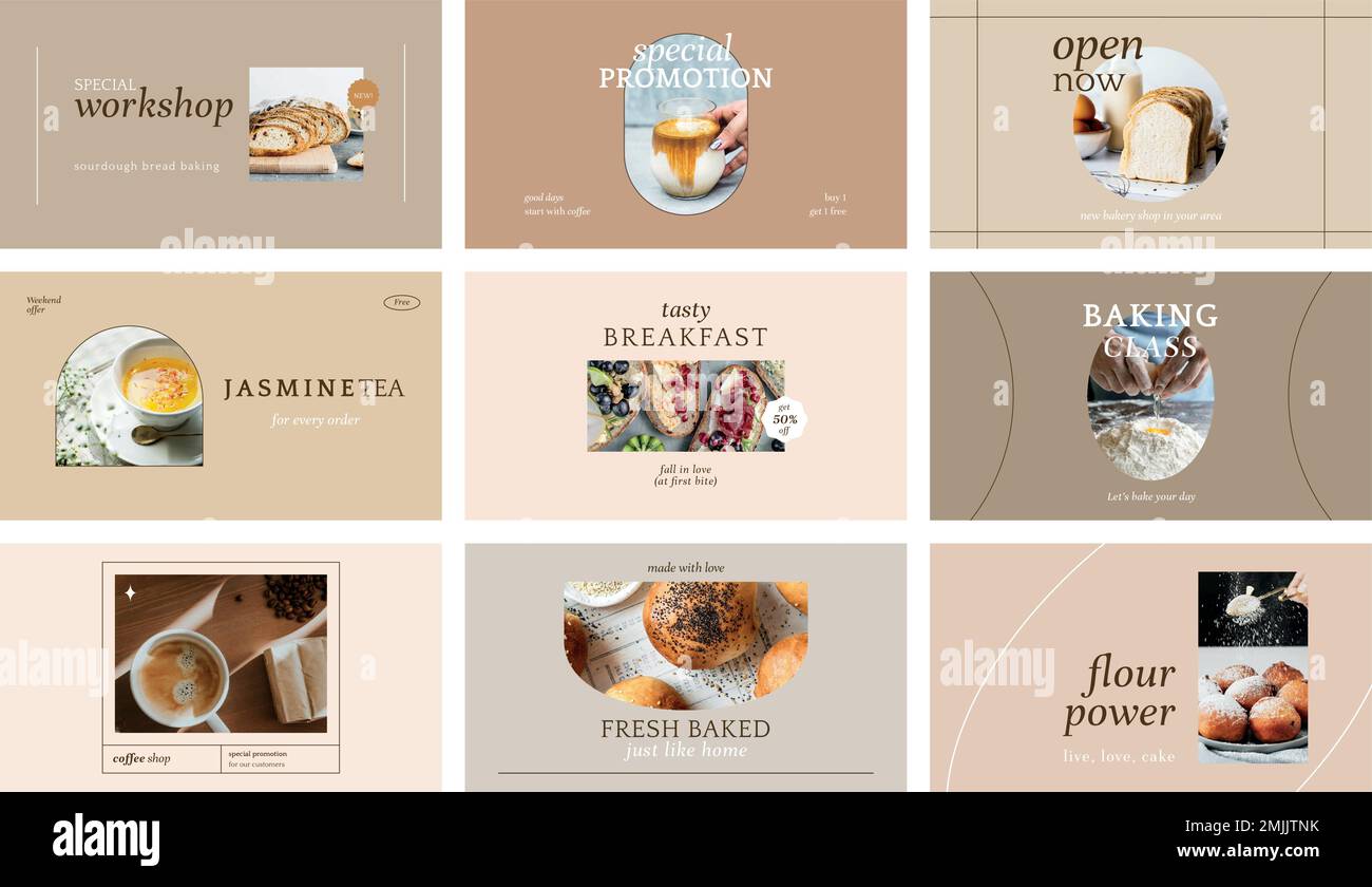 Aesthetic cafe marketing template vector presentation set Stock Vector
