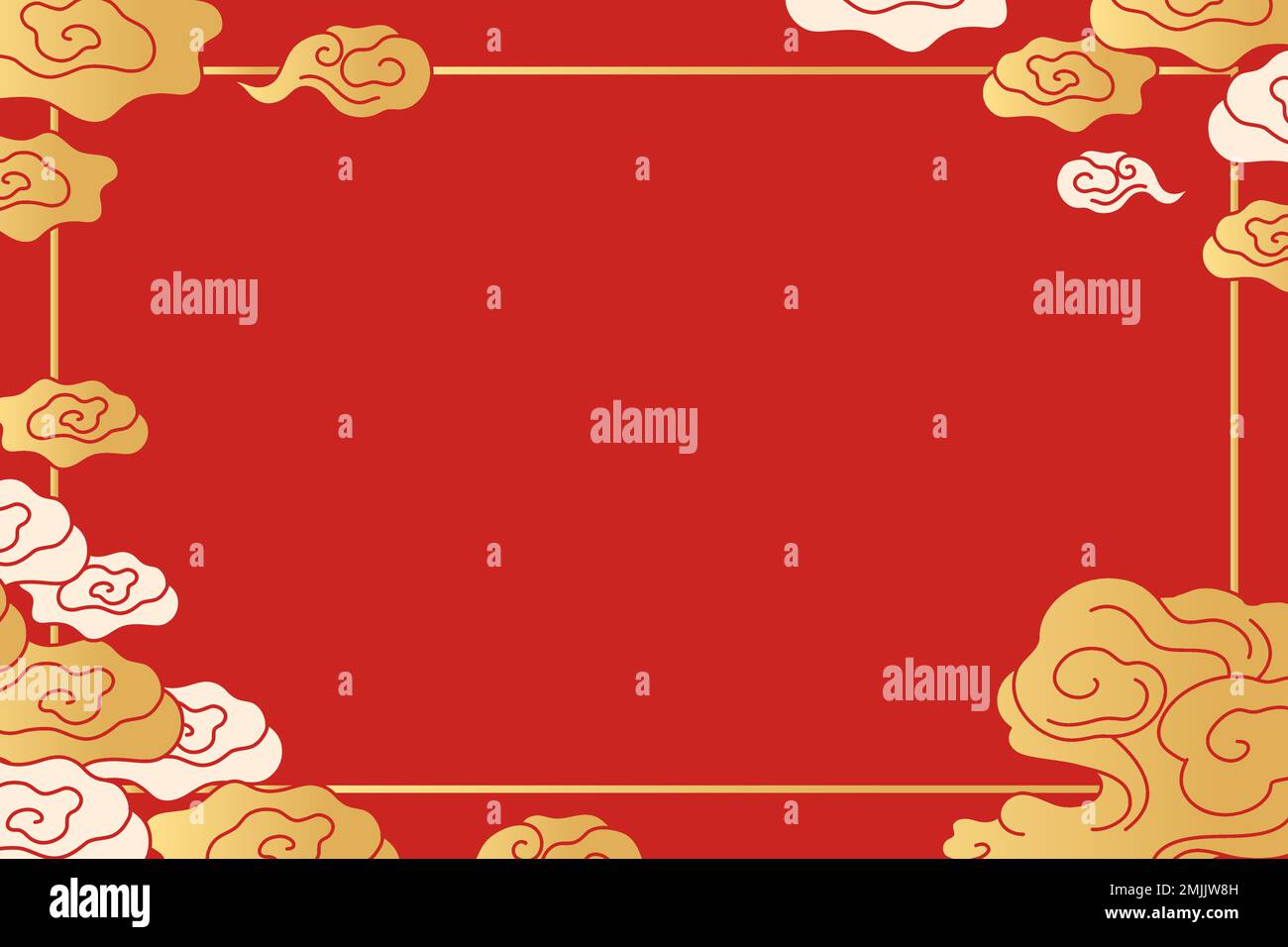Red frame background, oriental cloud illustration vector Stock Vector