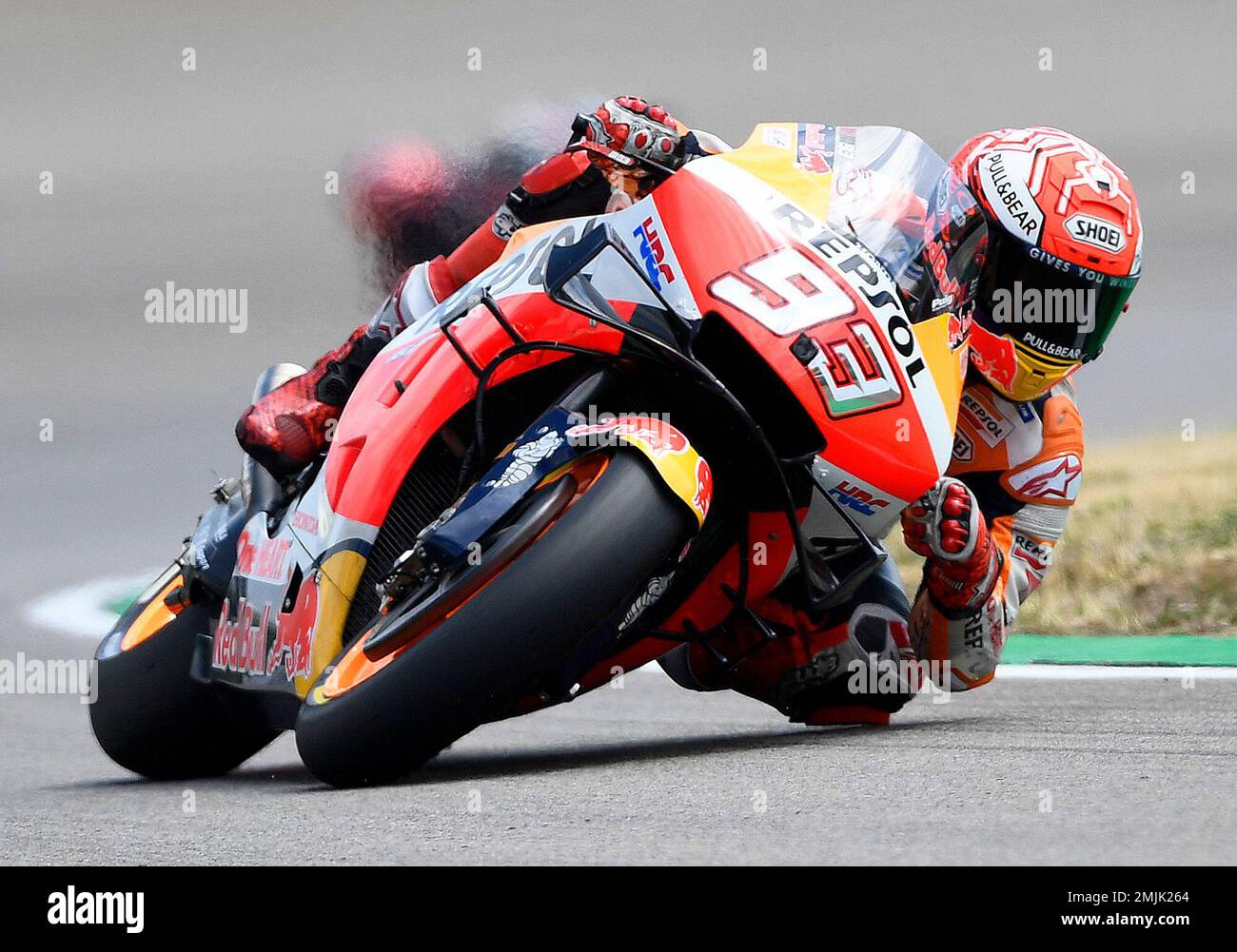 MotoGP Honda rider Marc Marquez of Spain steers his motorcycle during the MotoGP qualifying at German Motorcycle Grand Prix at the Sachsenring circuit in Hohenstein-Ernstthal, Germany, Saturday, July 6, 2019
