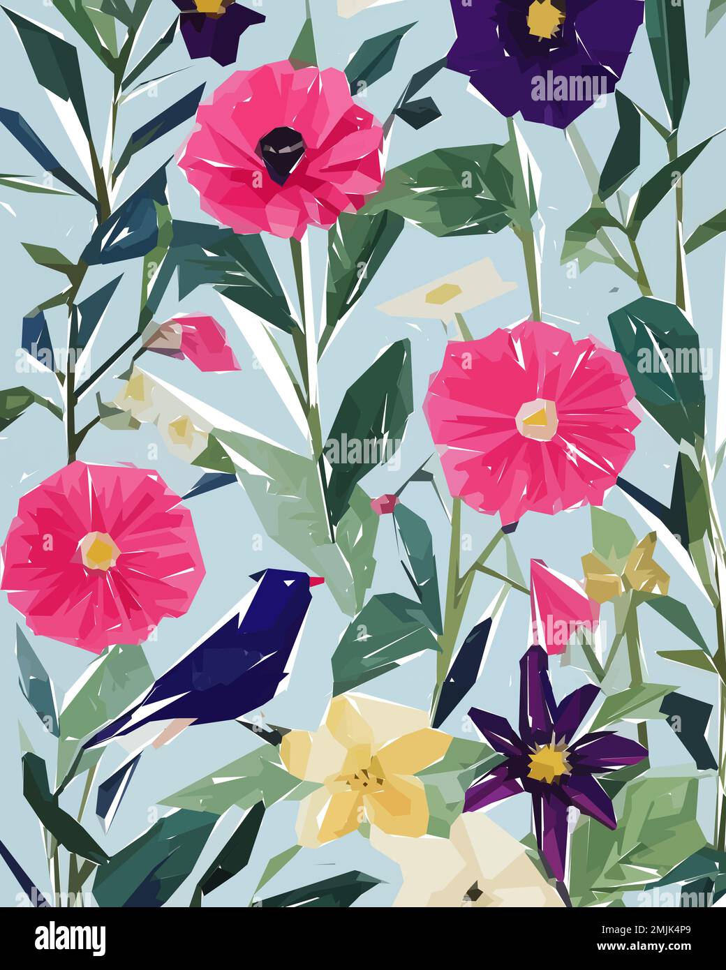 Floral background with birds, flowers and butterflies, vector ...