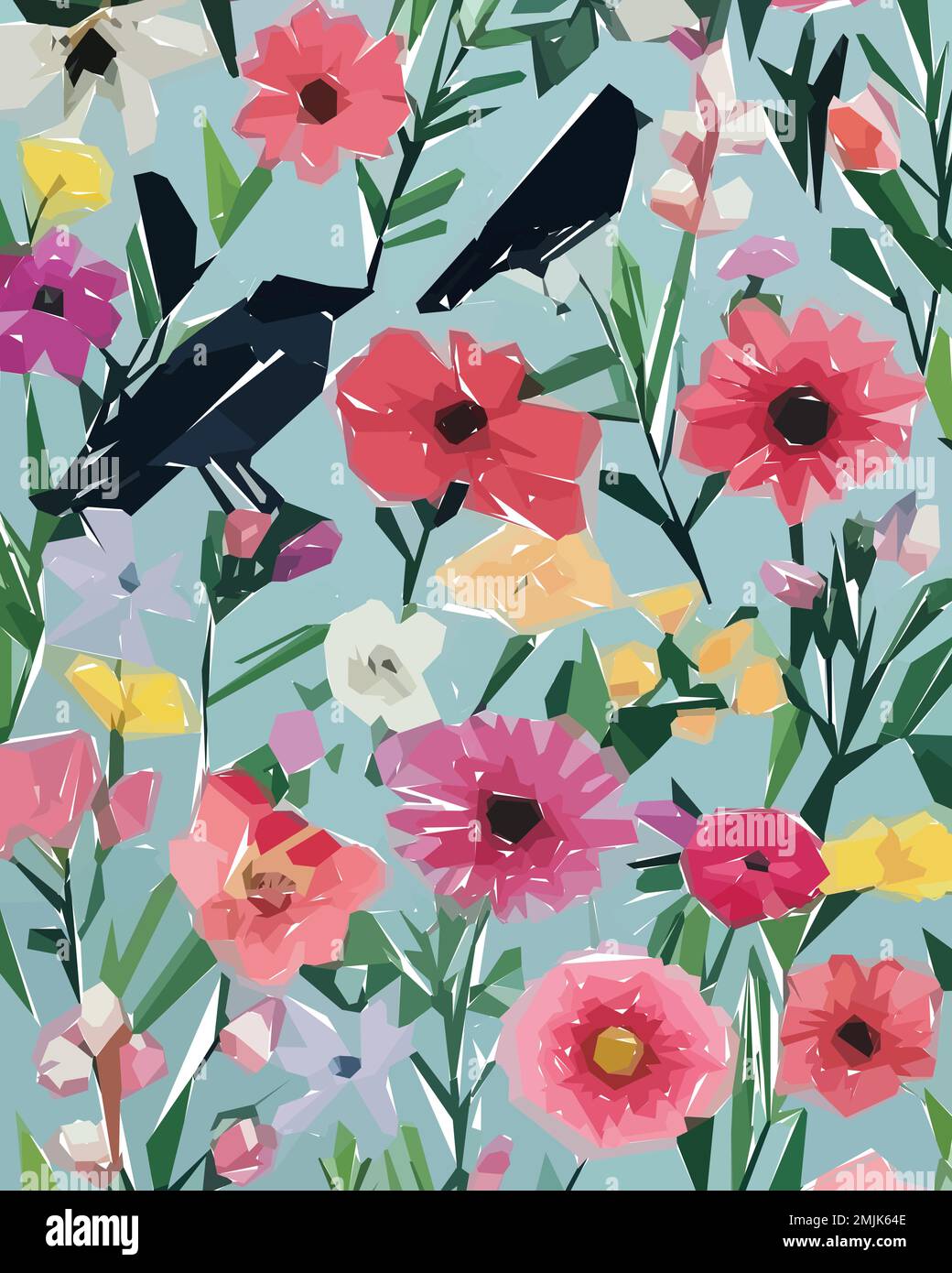 Floral background with birds, flowers and butterflies, vector ...