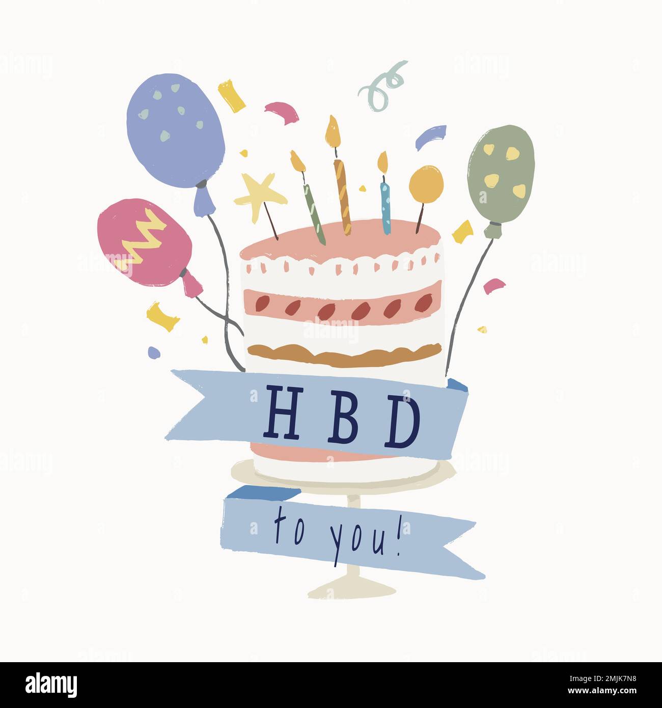 Birthday cake template sticker, cute banner graphic vector Stock Vector
