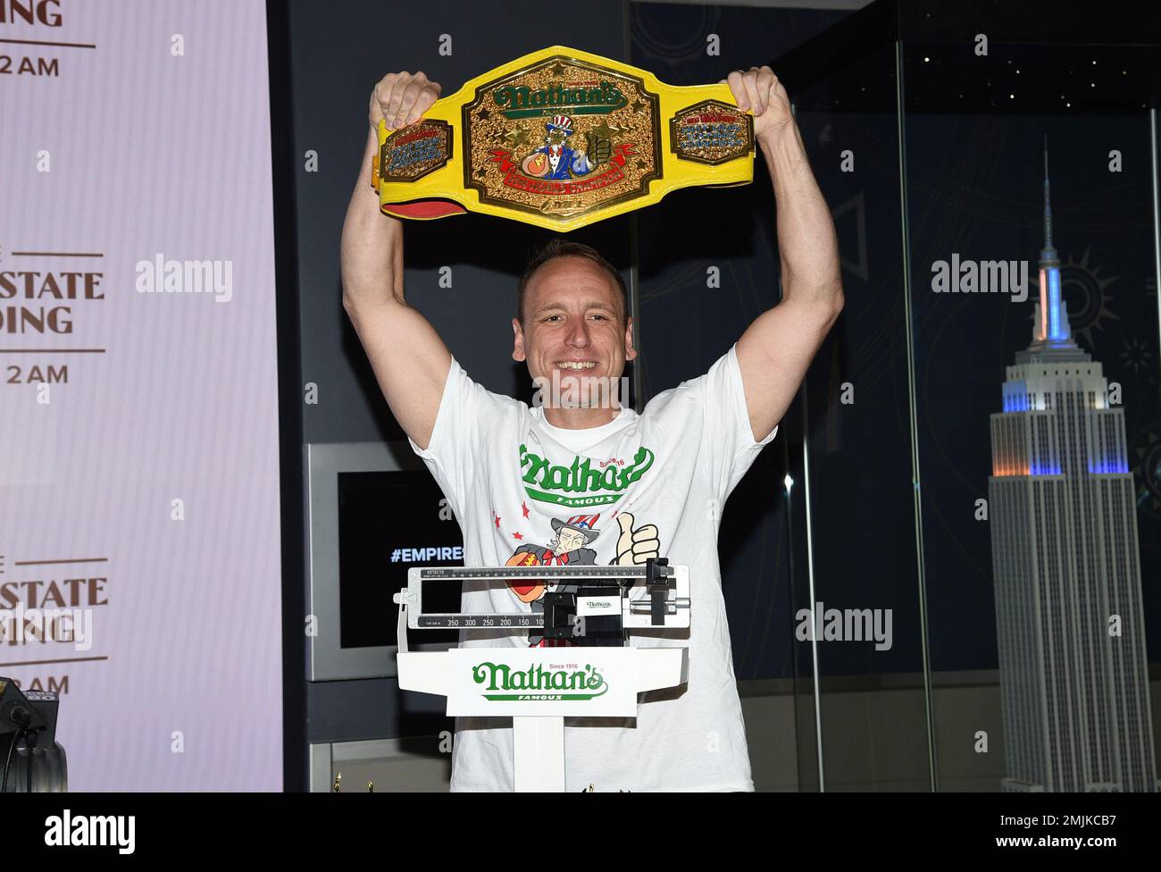 Eleven-time and defending men's champion Joey Chestnut participates in ...