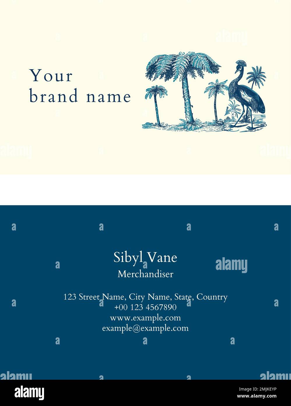 Editable business card template vector blue tropical theme Stock Vector