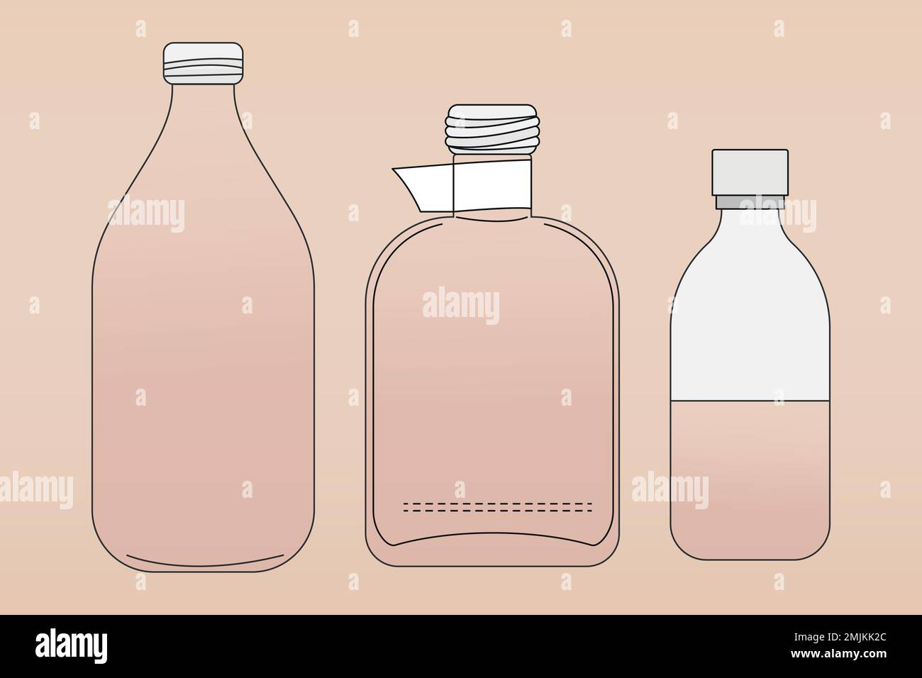 Pink glass bottle outline, zero waste container vector illustration Stock Vector