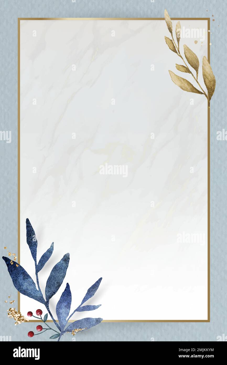 Christmas golden rectangle frame on blue paper background vector Stock Vector