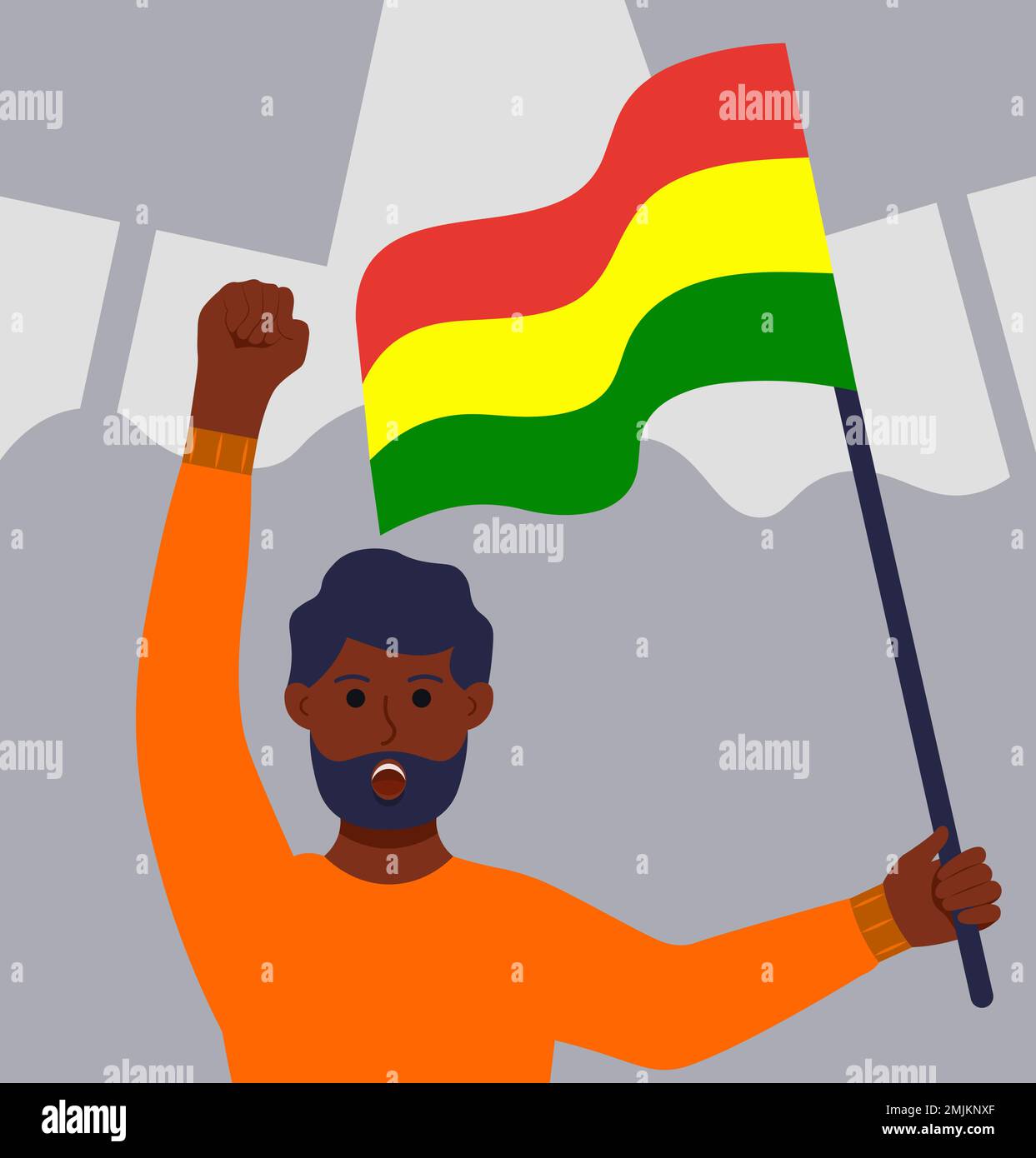 Black Man With Flag At The Demonstration, Power And Proud Vector ...