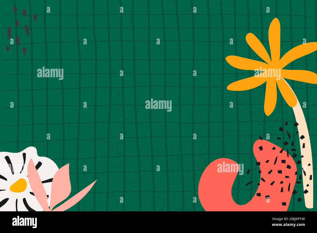 Aesthetic green background, flower grid pattern design space vector