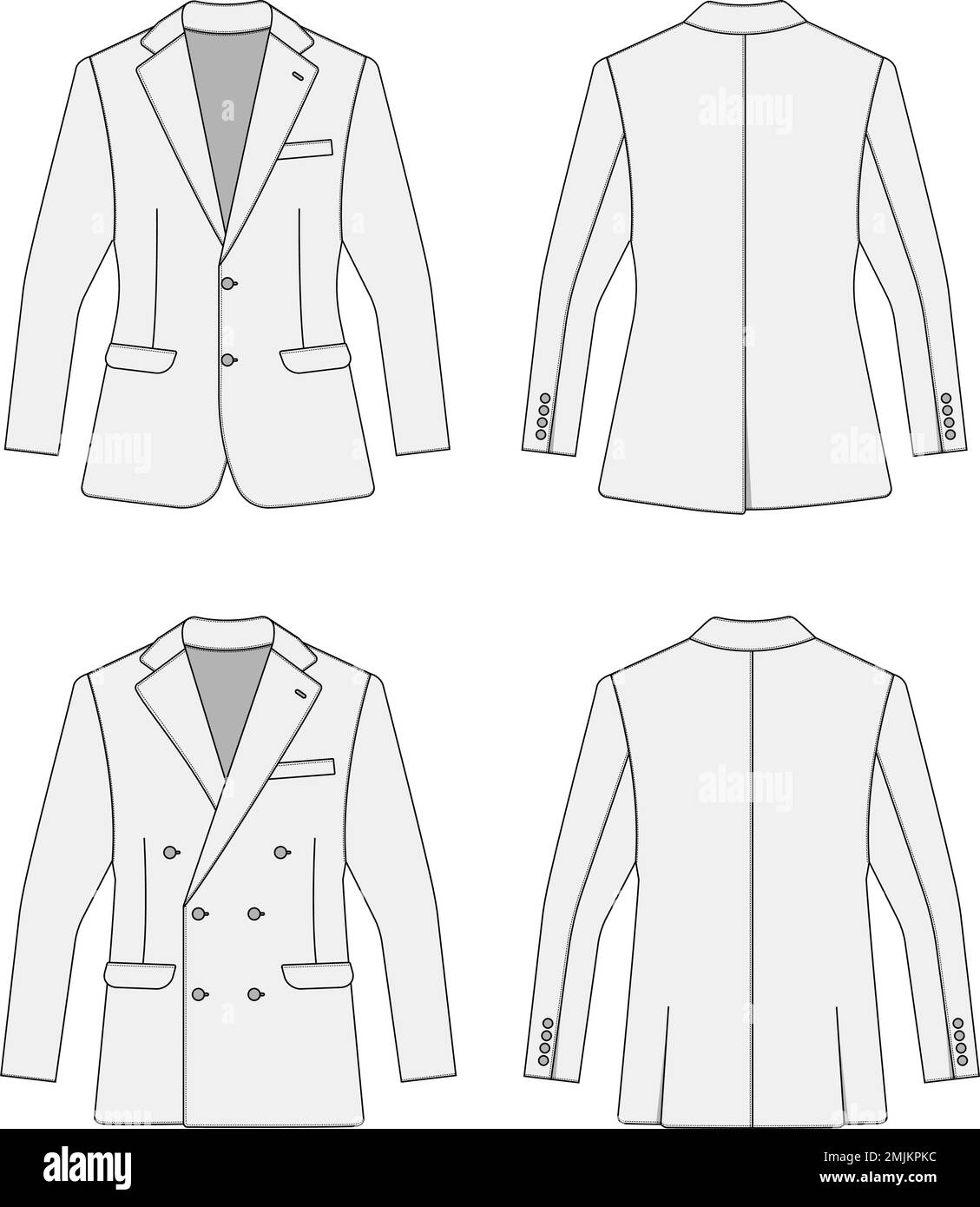 Single breasted and double breasted suit jacket vector template