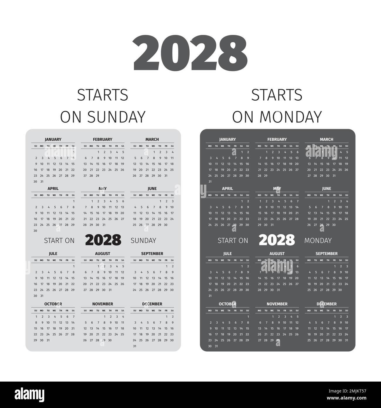 Calendar year 2028 Stock Vector Images Alamy