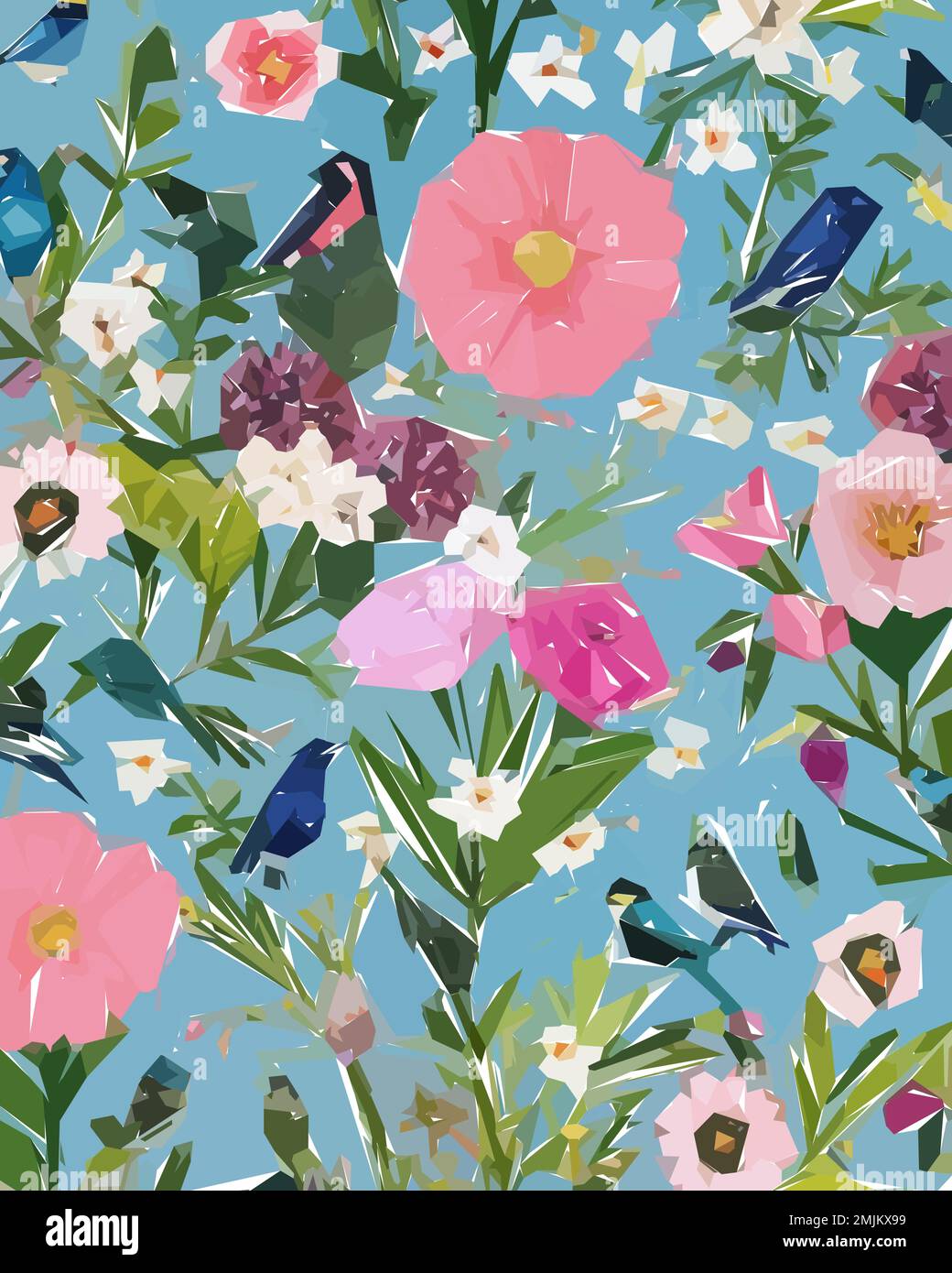 Floral background with birds, flowers and butterflies, vector ...