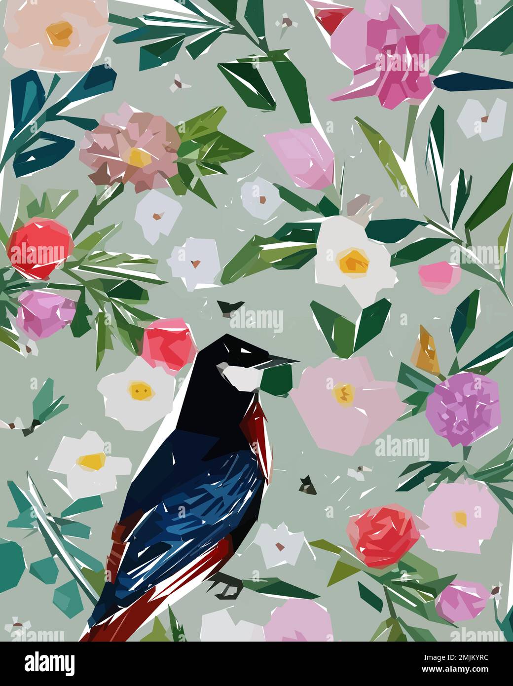 Floral background with birds, flowers and butterflies, vector ...