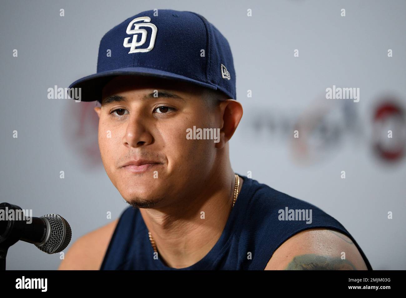 San Diego Padres' Manny Machado speaks to the media before a baseball ...