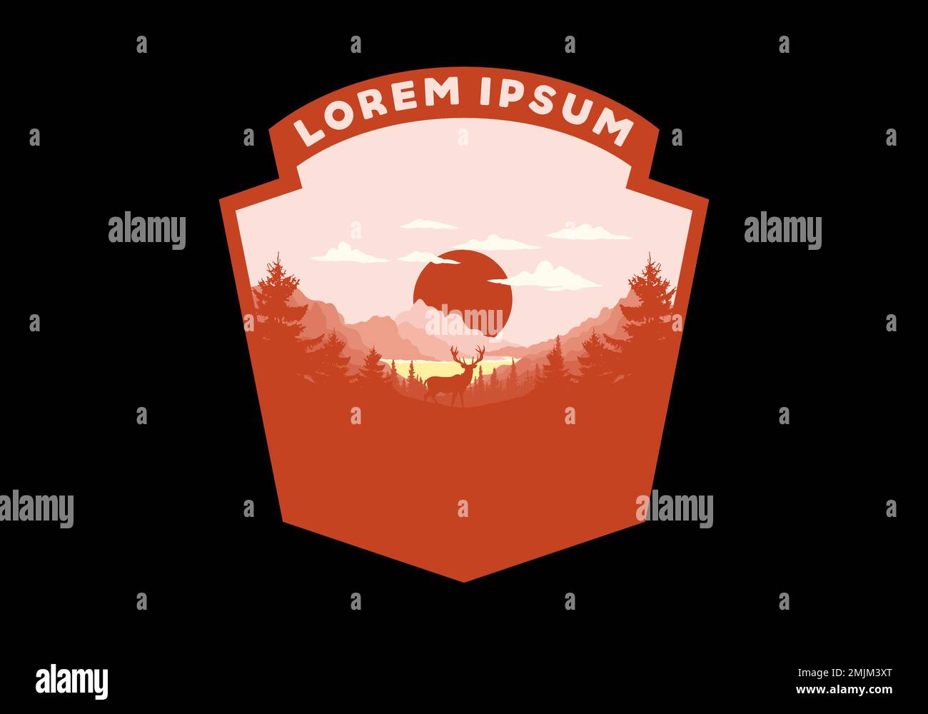 Landscape art illustration of a deer standing in front of the lake