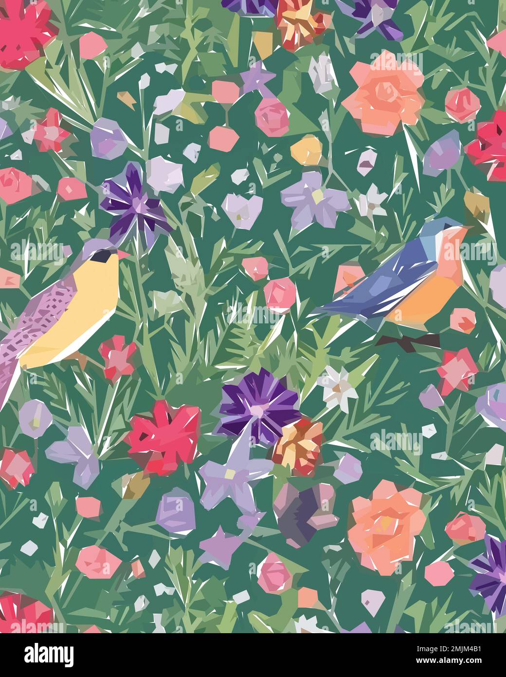 Floral background with birds, flowers and butterflies, vector ...