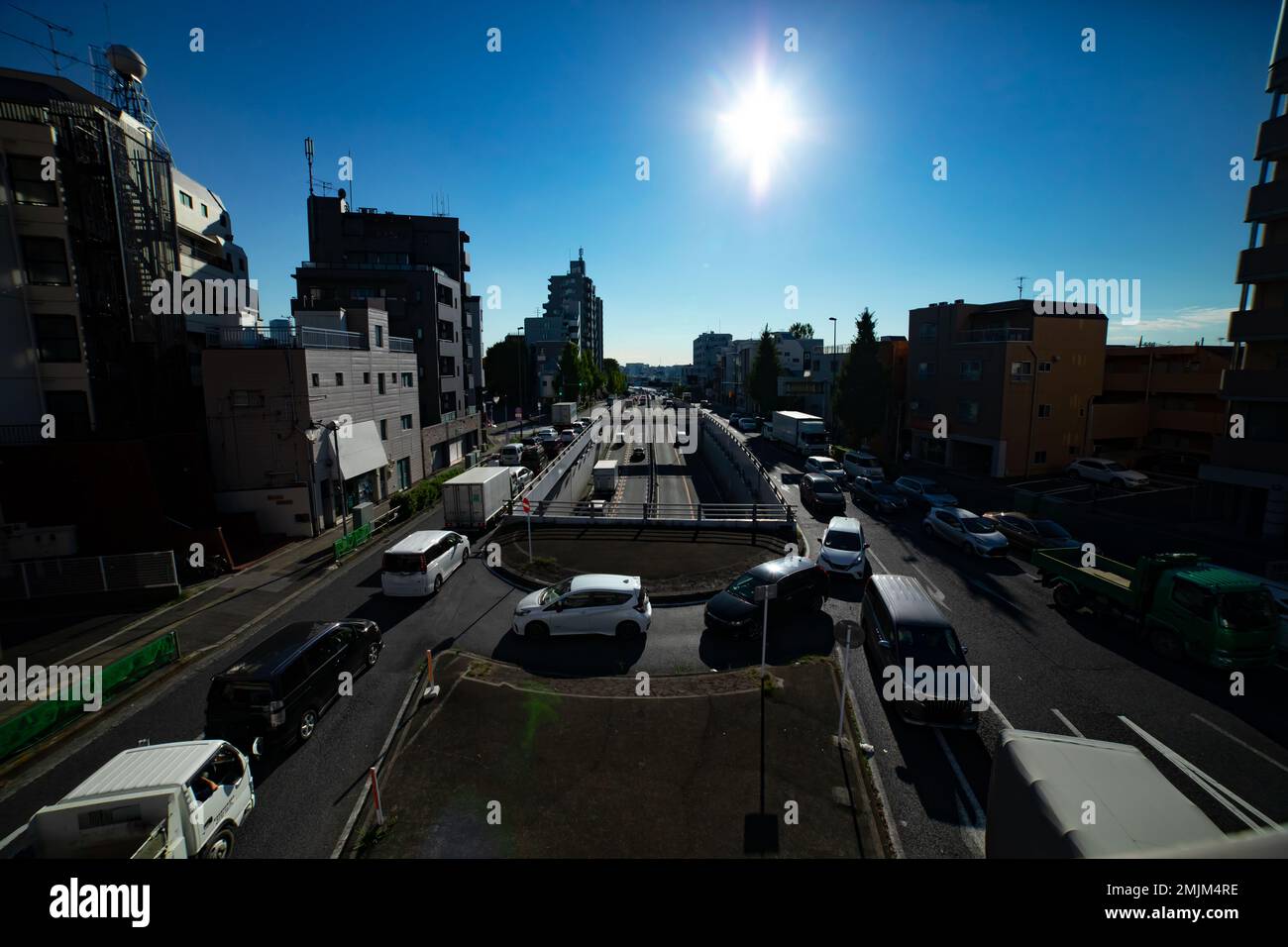 A traffic jam at the crossing in Tokyo wide shot Stock Photo