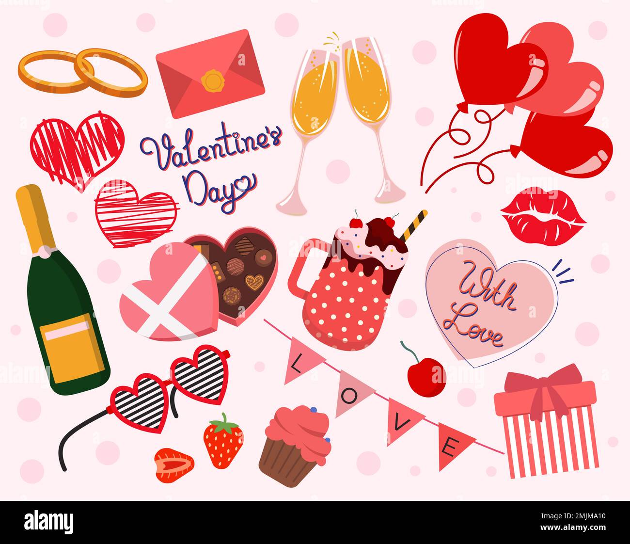 Big Collection Of Design Elements For Valentines Day Decoration Vector ...