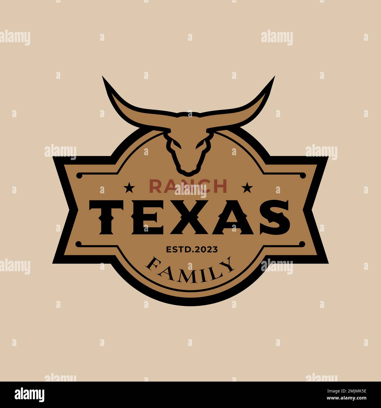 Vintage Retro Texas Longhorn family ranch, Western State Bull Cattle. Vector Vintage Label Logo Design Emblem Stock Vector