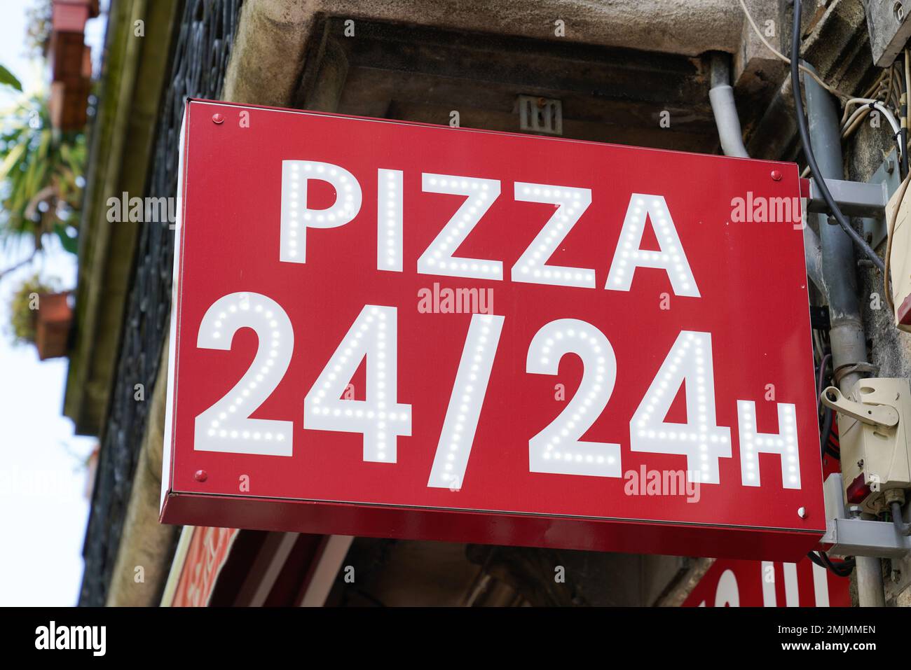 Pizza Sign open all day hours 24/24 store logo front restaurant italian
