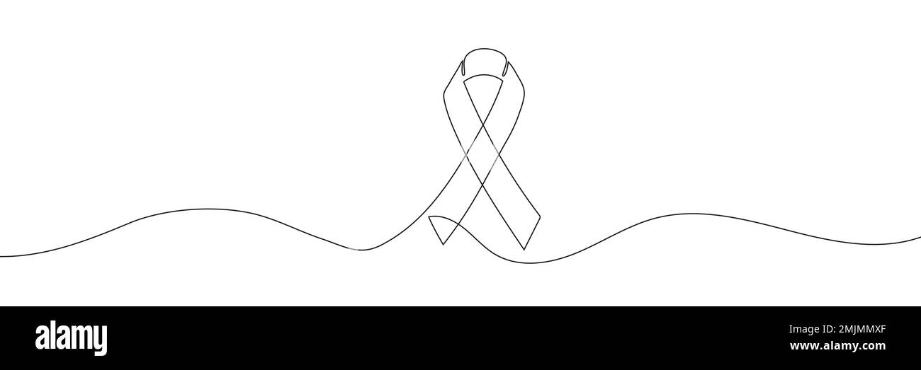 One single continuous line of ribbon for world cancer day isolated on ...