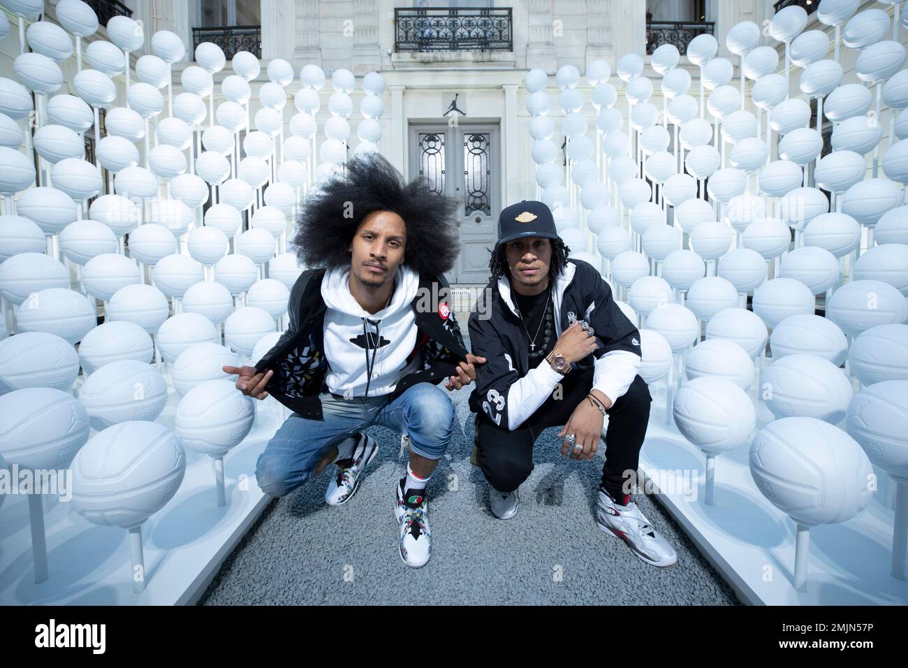 IMAGE DISTRIBUTED FOR JORDAN BRAND- Jordan Brand Family Member, Les Twins,  arrive at the House of Jumpman on Friday, June 21, 2019, in Paris. (Photo  by Omar Vega/Invision for Jordan Brand/AP Images