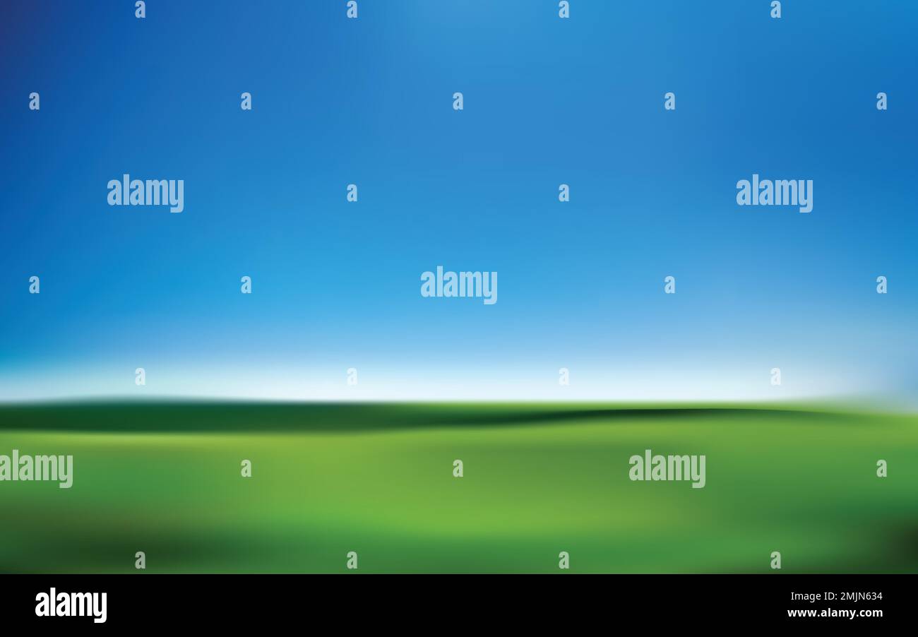 abstract background with green grass and blue sky, vector illustration. Stock Vector