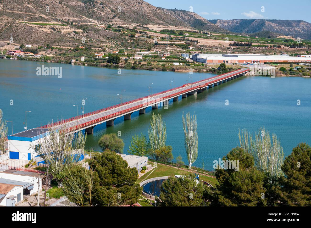 bridge over Ebro river, mequinenza reservoir, Caspe, Aragon, Spain Stock Photo