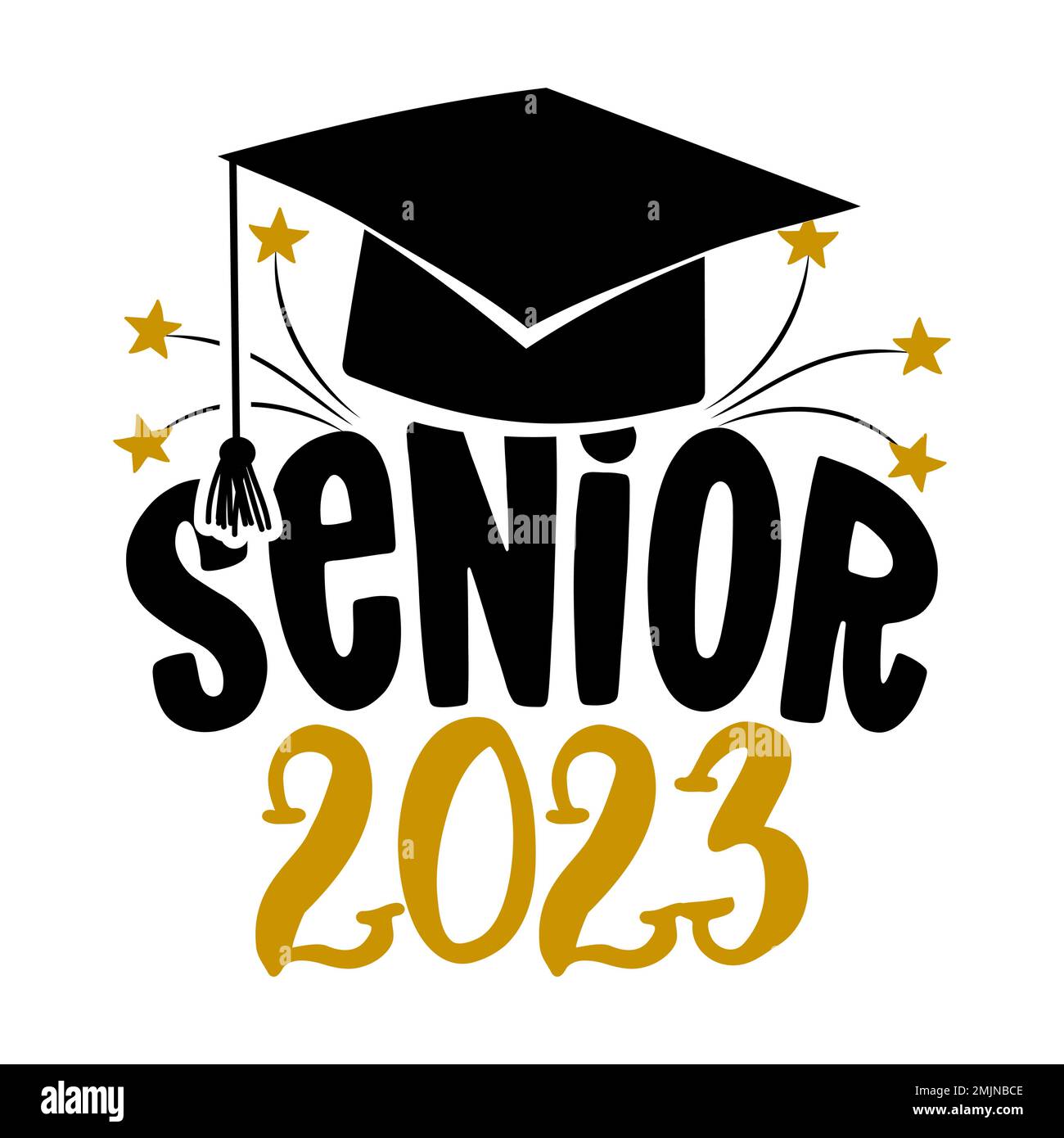 Senior 2023 Typography. blck text isolated white background. Vector