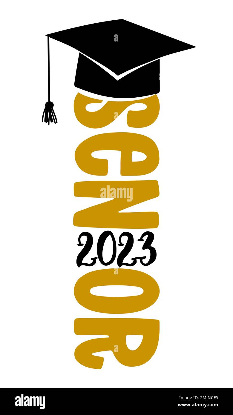 Senior 2023 Typography. blck text isolated white background. Vector