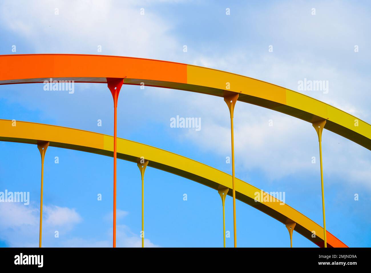 Bridge Dattelner Meerbogen near Datteln on the canal. Arched bridge in bright colors on the Dattelner Meer. Stock Photo