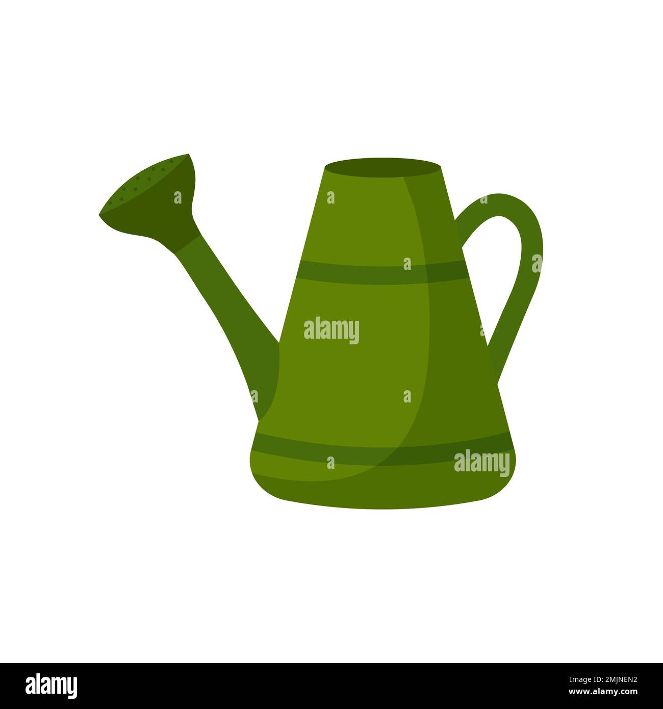 Green watering can. Isolated vector illustration in cartoon flat style