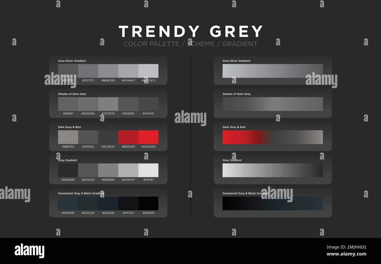 Grey color palettes, color schemes, color gradients, Set of black and