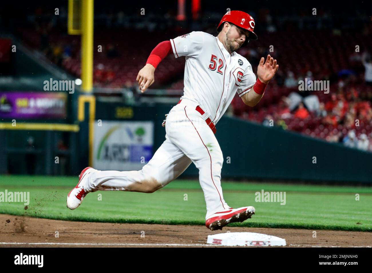 Cincinnati Reds' Kyle Farmer is hit by a pitch during the seventh inning of  the team's baseball game against the Washington Nationals in Washington,  Tuesday, May 25, 2021. (AP Photo/Manuel Balce Ceneta