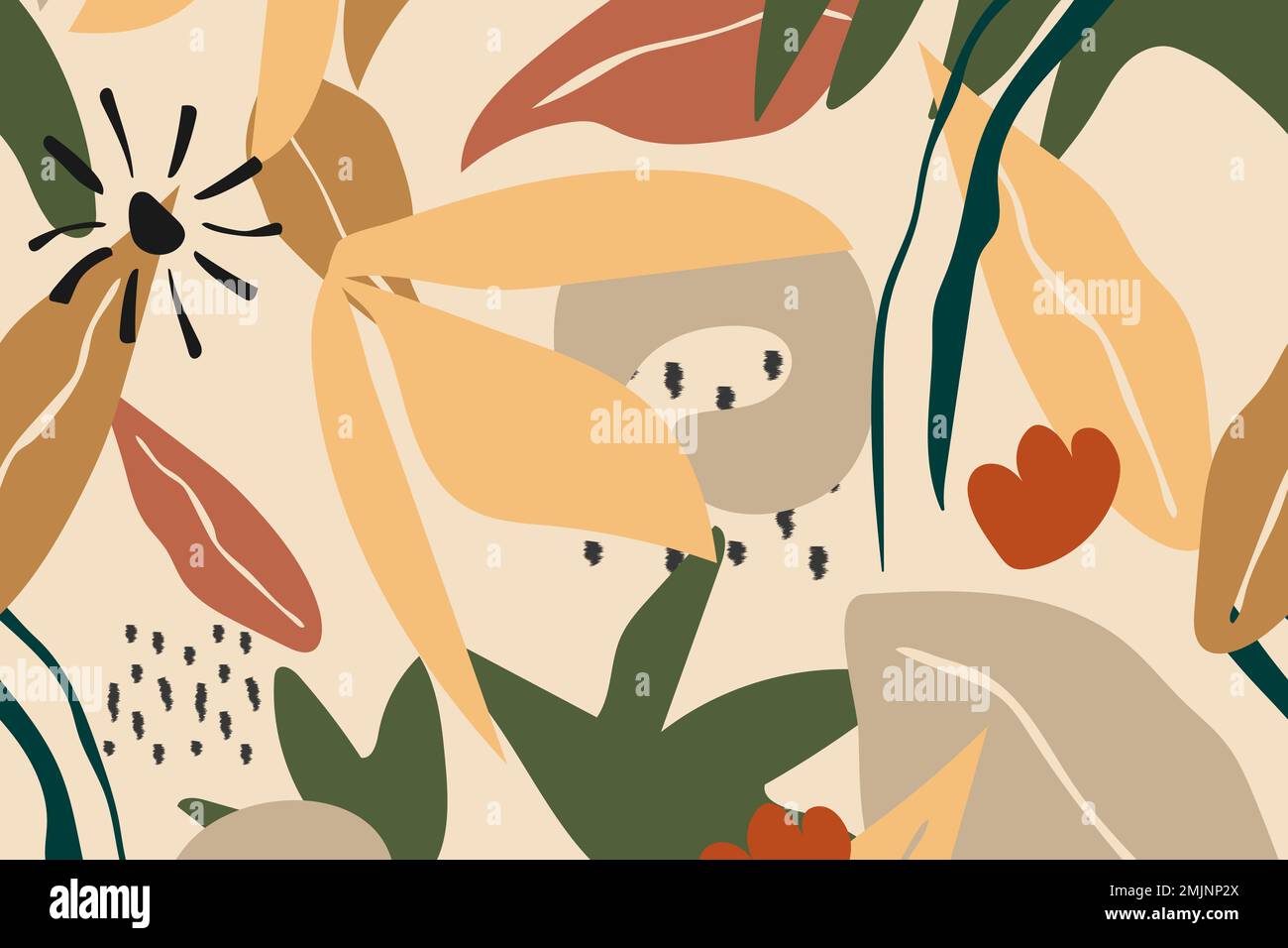 Beige aesthetic background, tropical jungle seamless pattern vector Stock Vector