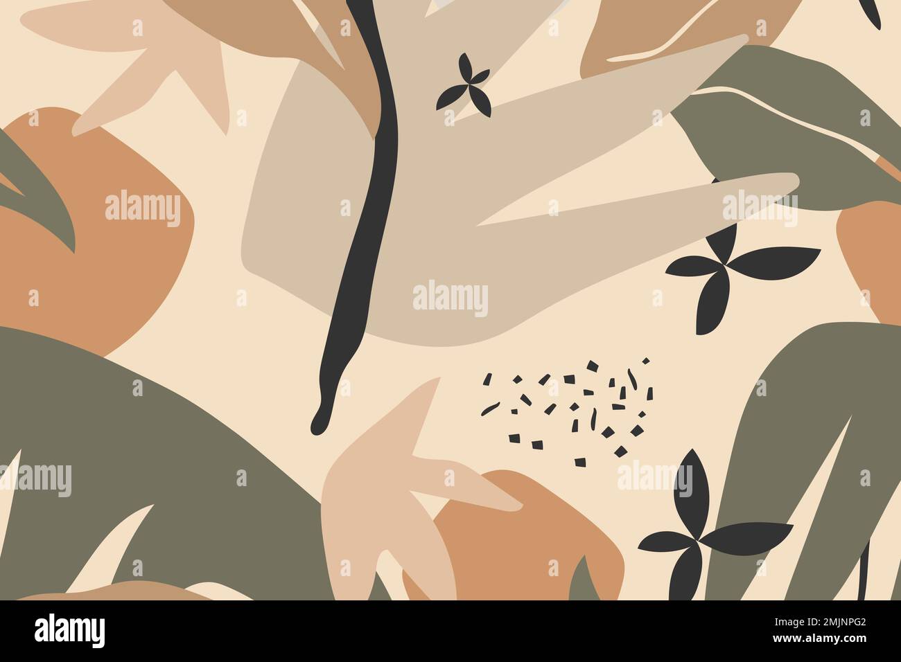 Beige aesthetic background, tropical jungle seamless pattern vector ...