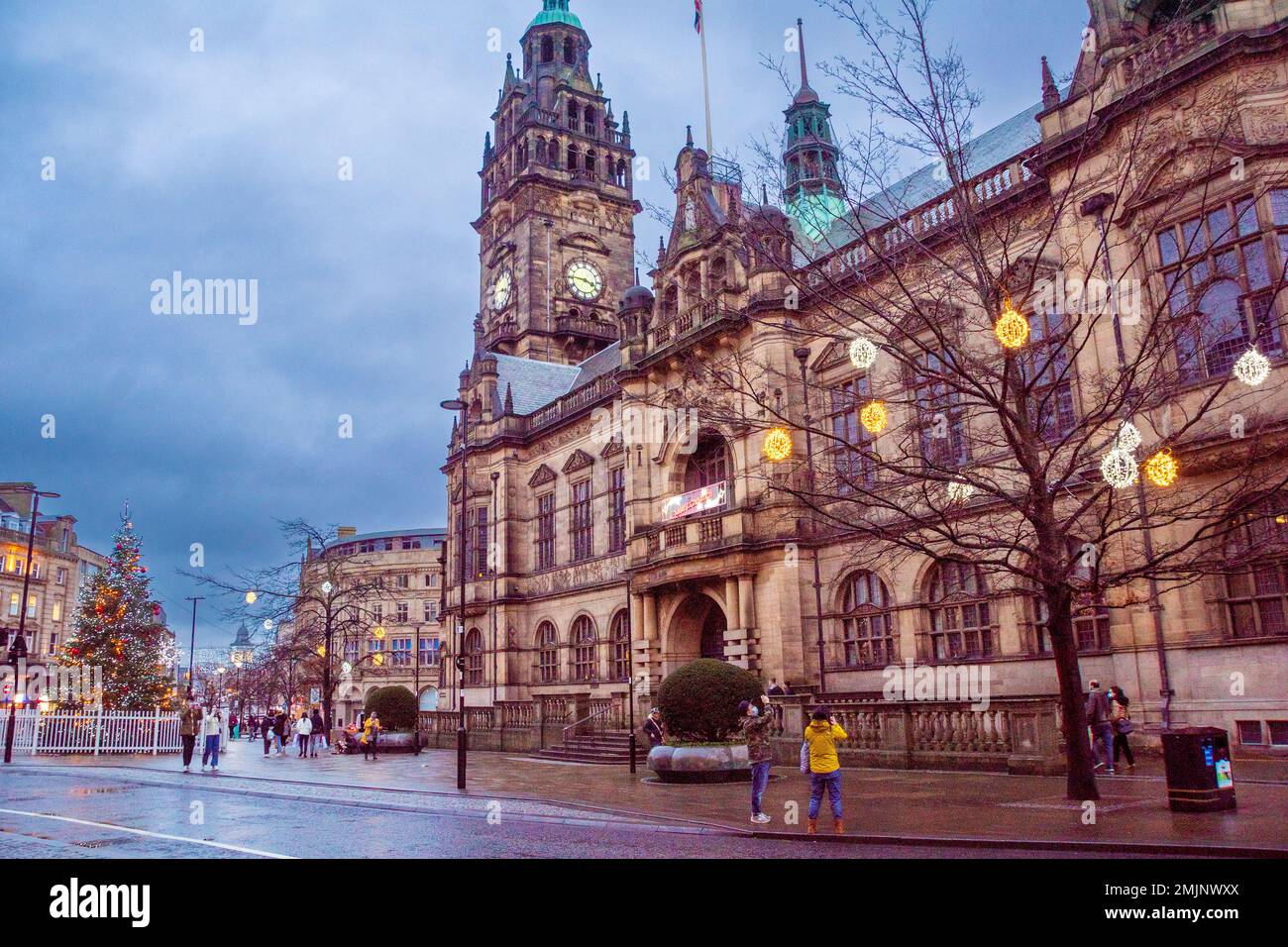 Yorkshire, UK 21 Dec 2020 Christmas decoration on Fargate and