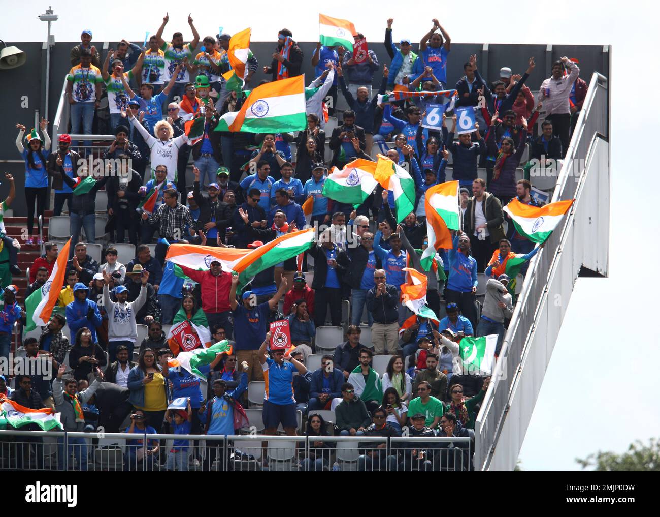 Indian fans celebrate a six during the Cricket World Cup match between ...