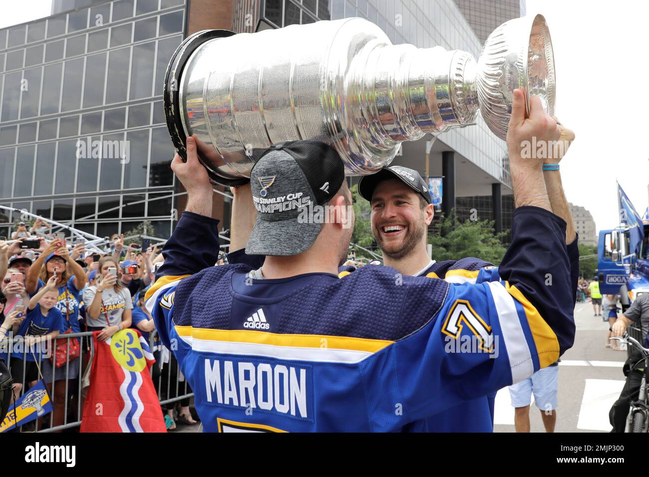 St. Louis Blues defenseman and captain Alex Pietrangelo carries the Stanley  Cup during the Blue …